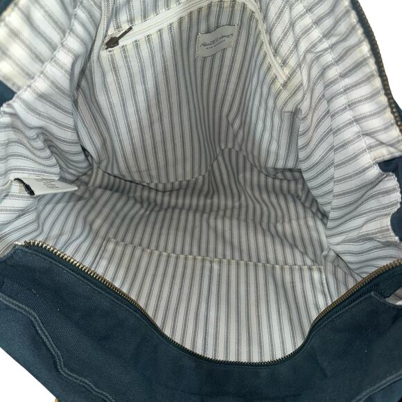 Hearth & Hand with Magnolia Canvas Tote Bag Navy with Tan Straps Large Carryall - Picture 8 of 13